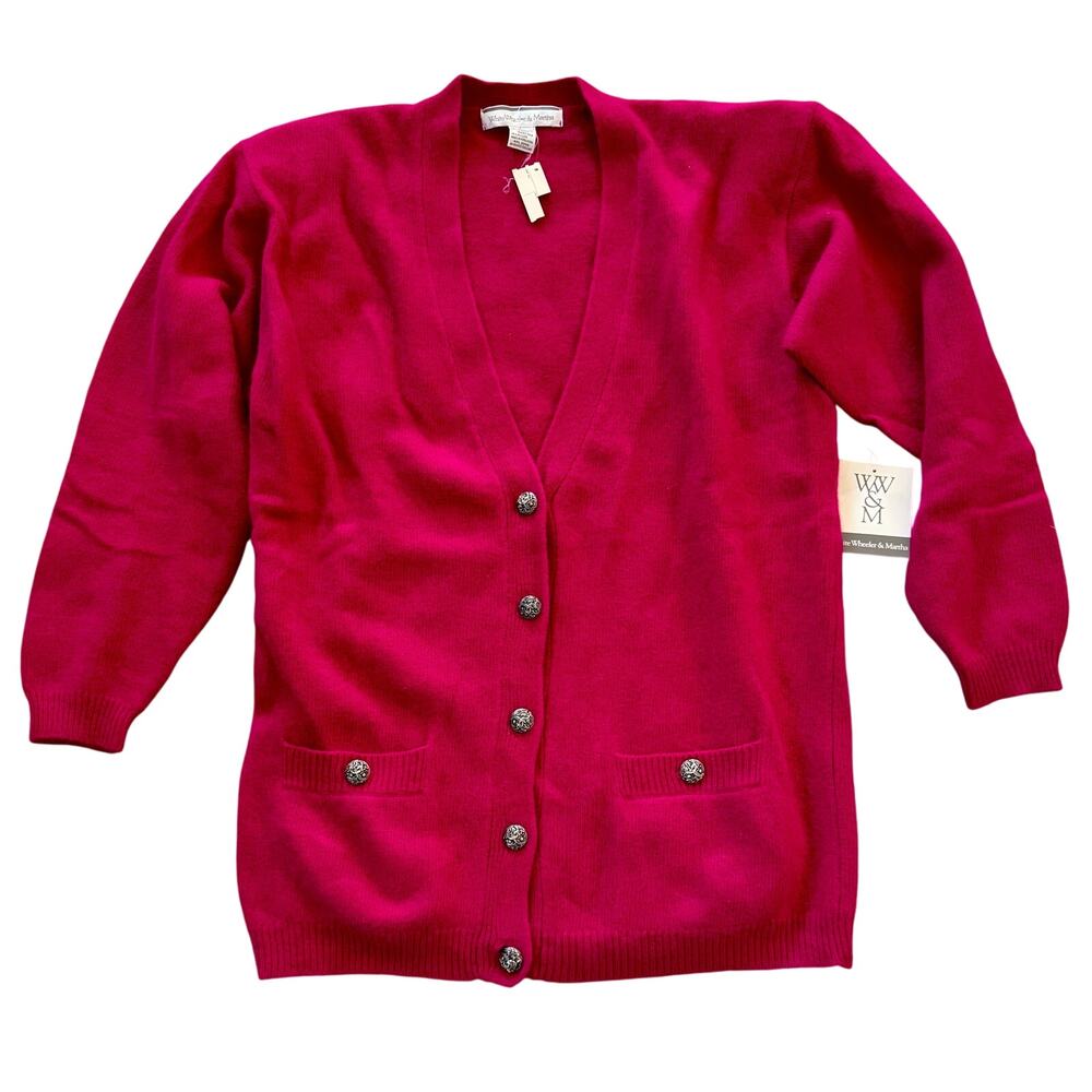 Macy's VTG Deadstock Pink Fushcia Lambswool Angora Cardigan Sweater Women Large